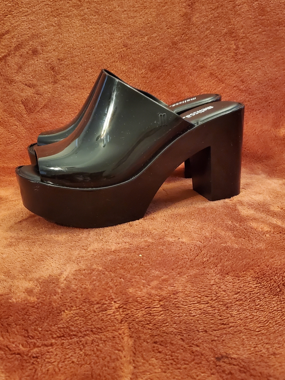 MELISSA BLACK PLATFORM JELLY MULES/SANDALS